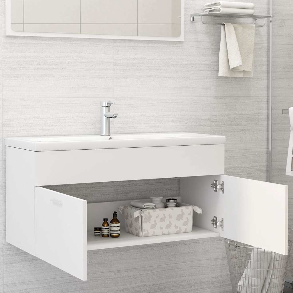 Sink Cabinet with Built-in Basin White Engineered Wood