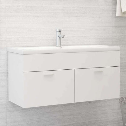 Sink Cabinet with Built-in Basin White Engineered Wood
