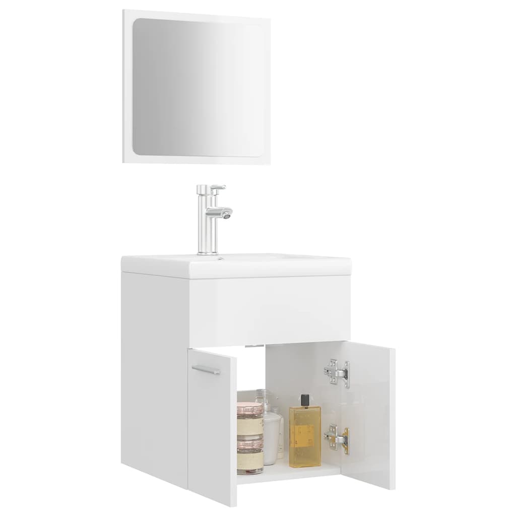 Bathroom Furniture Set High Gloss White Engineered Wood