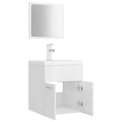 Bathroom Furniture Set High Gloss White Engineered Wood