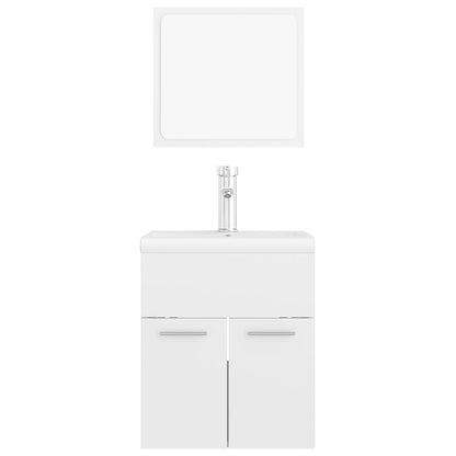 Bathroom Furniture Set High Gloss White Engineered Wood