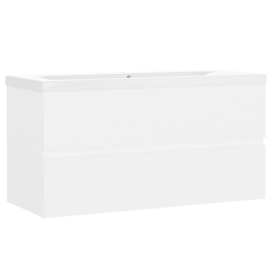 Sink Cabinet with Built-in Basin White Engineered Wood