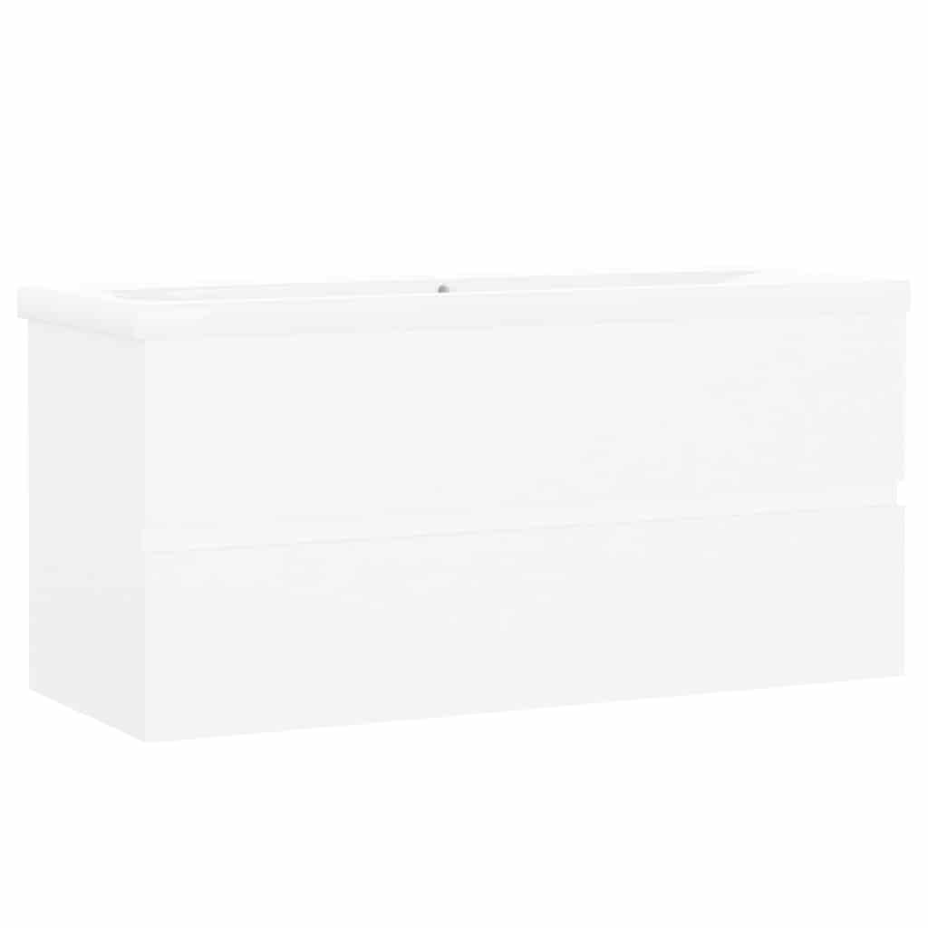 Sink Cabinet with Built-in Basin White Engineered Wood