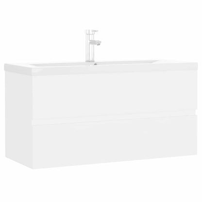 Sink Cabinet with Built-in Basin White Engineered Wood