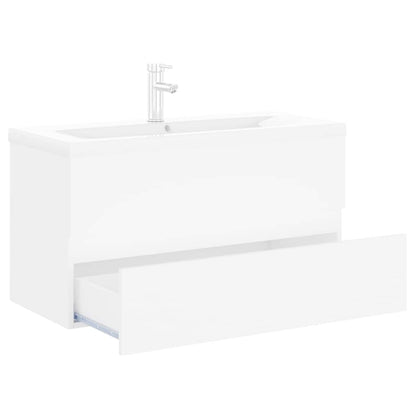 Sink Cabinet with Built-in Basin White Engineered Wood