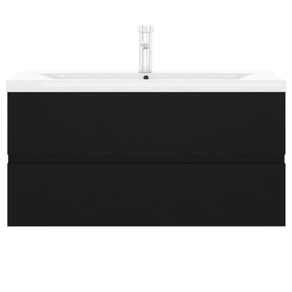 Sink Cabinet with Built-in Basin Black Engineered Wood