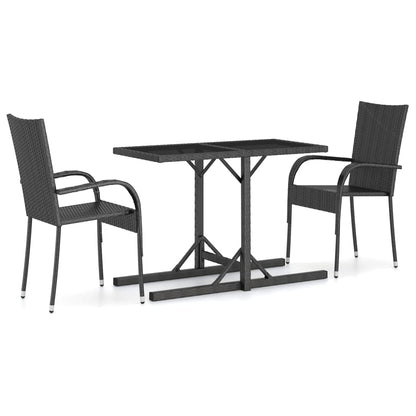 Dining Set | Black | Polyethylene rattan, Powder-coated steel, Glass