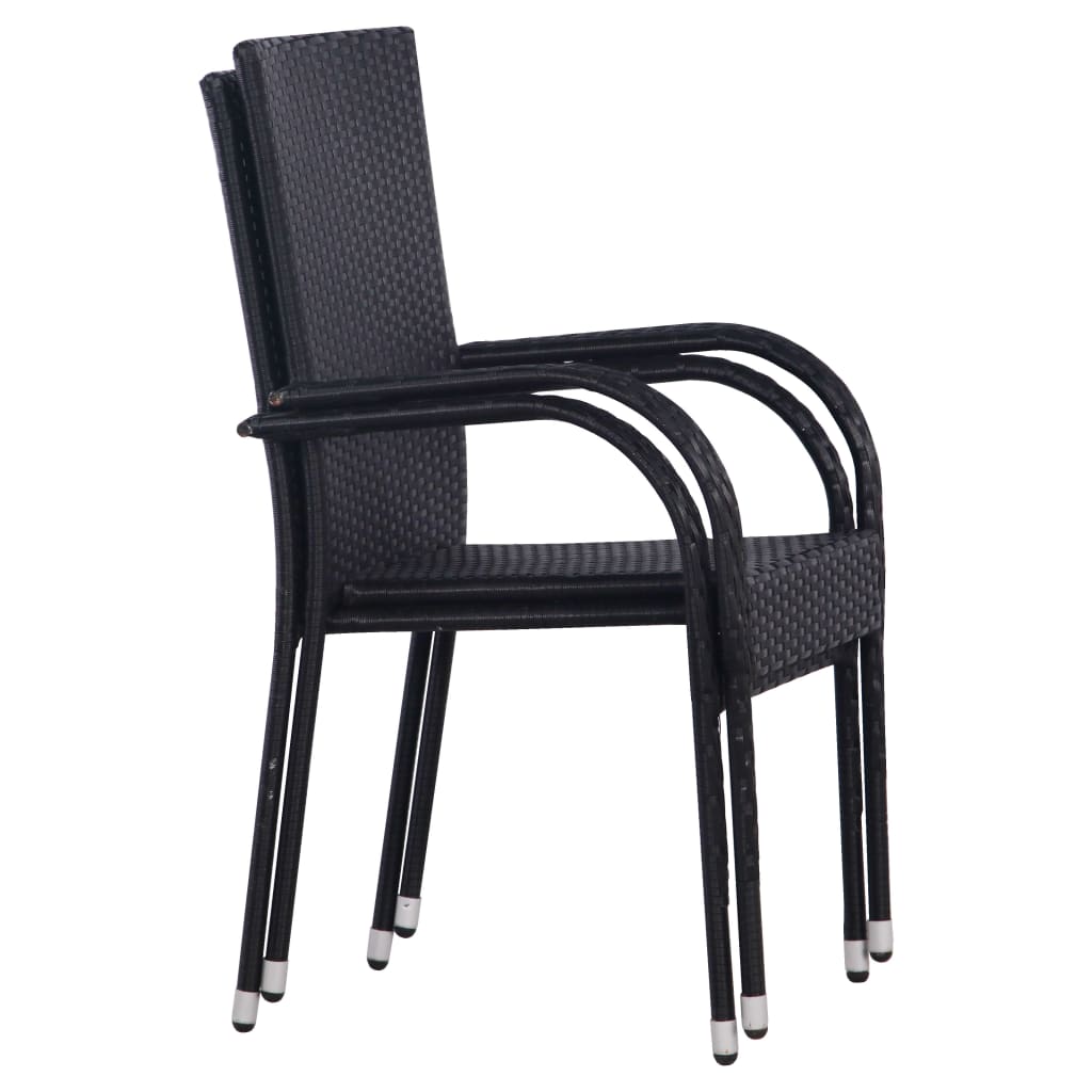 Dining Set | Black | Polyethylene rattan, Powder-coated steel, Glass