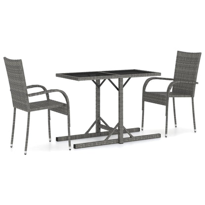 Dining Set | Grey | PE Rattan, Powder-Coated Steel, Glass | Compact