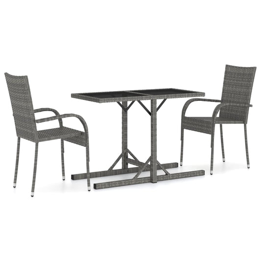 Dining Set | Grey | PE Rattan, Powder-Coated Steel, Glass | Compact