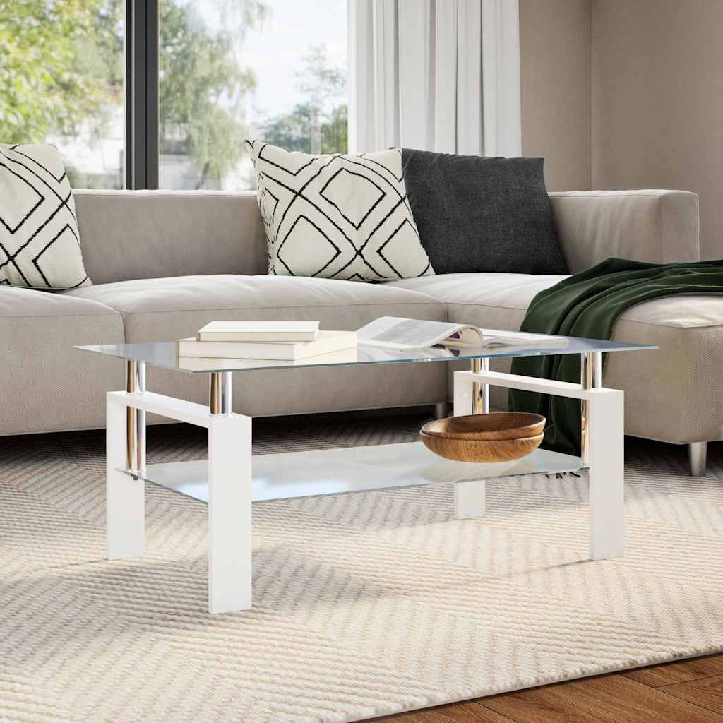 330304 vidaXL Coffee Table White and Transparent 95x55x40 cm Tempered Glass