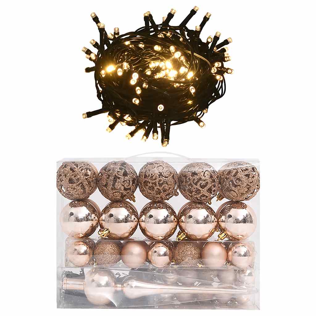 60 Piece Christmas Ball Set with Peak and 150 LEDs Rose Gold
