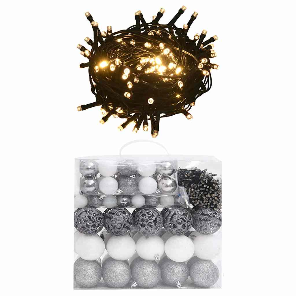 120 Piece Christmas Ball Set with Peak and 300 LEDs White&Gey