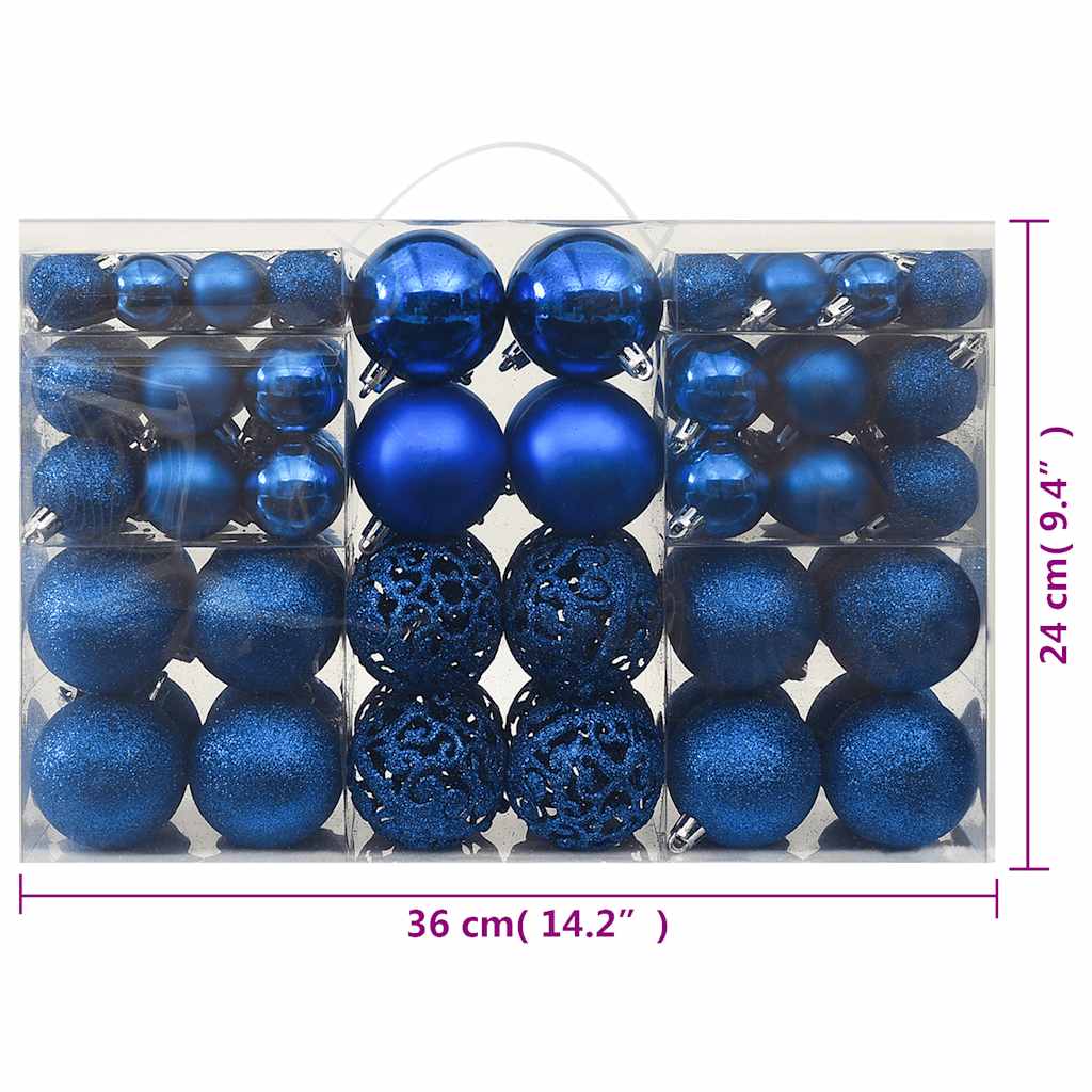 Christmas Ball Set | Set of 100 | Blue | Plastic | Mixed sizes