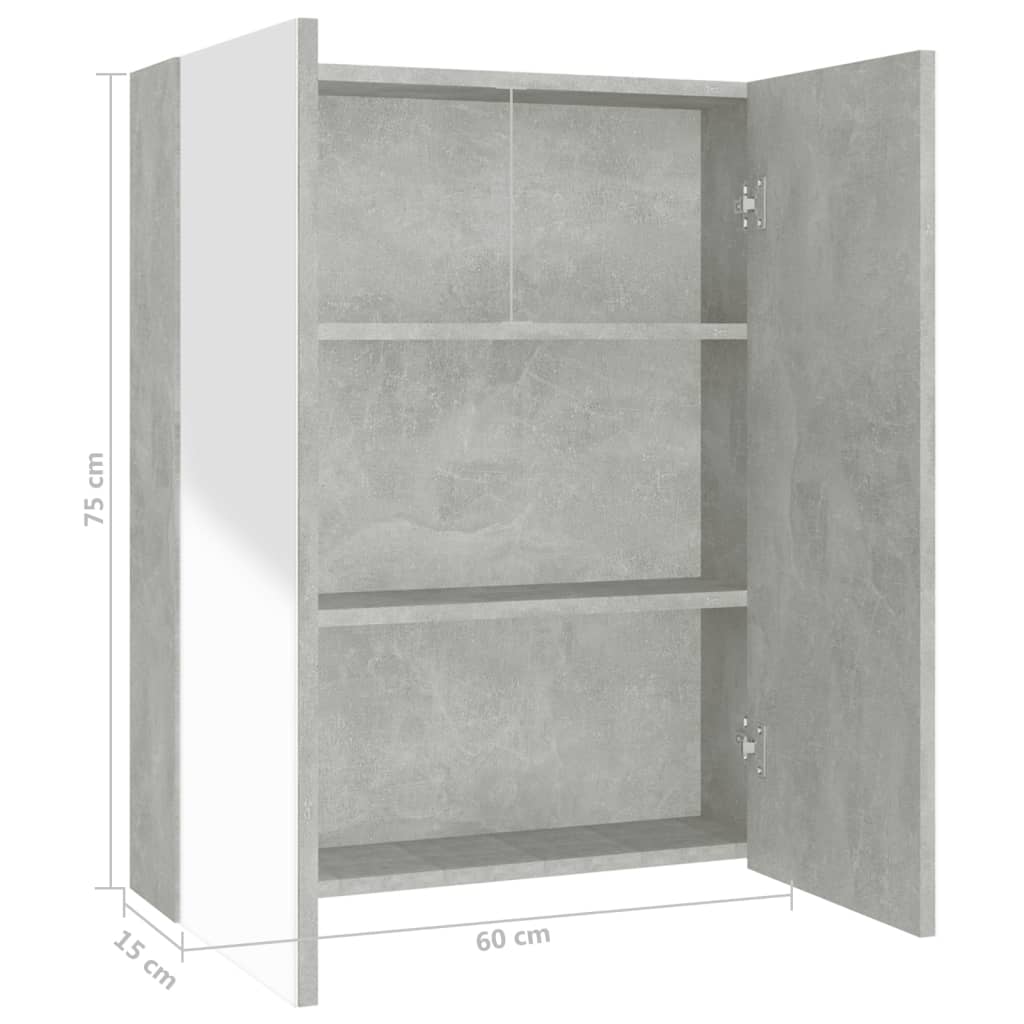 Bathroom Mirror Cabinet 60x15x75 cm MDF Concrete Grey