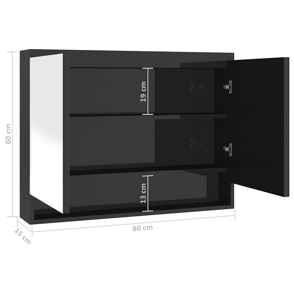 331531 vidaXL Bathroom Mirror Cabinet 80x15x60 cm MDF Shining Black