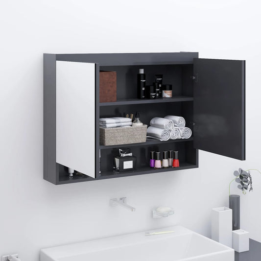 Mirror Cabinet | Grey | MDF with melamine surface | 80x15x60 cm | Mirror