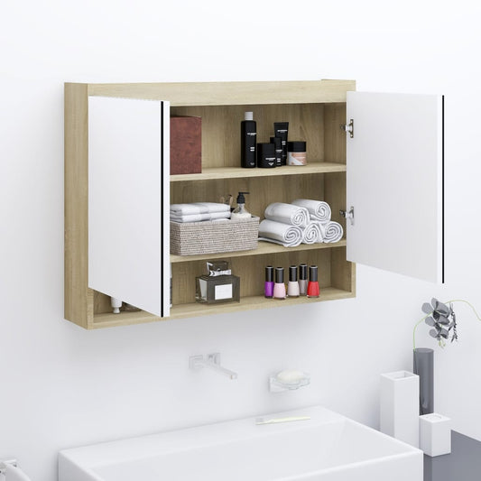 Mirror Cabinet | White and oak | MDF with melamine surface, glass