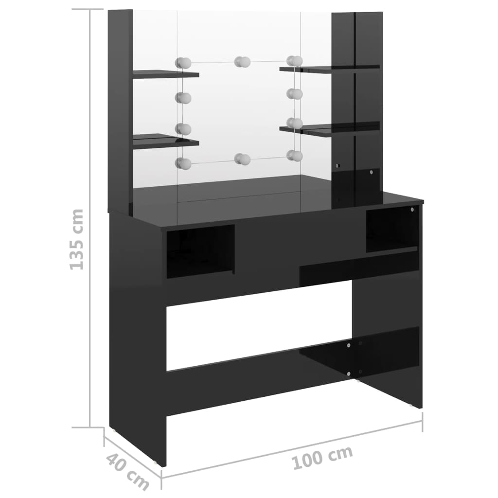 Makeup Table | Shiny black | MDF with a melamine surface | 100x40x135 cm
