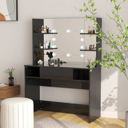 Makeup Table | Shiny black | MDF with a melamine surface | 100x40x135 cm
