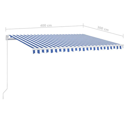 Manual Retractable Awning with LED 400x300 cm Blue and White