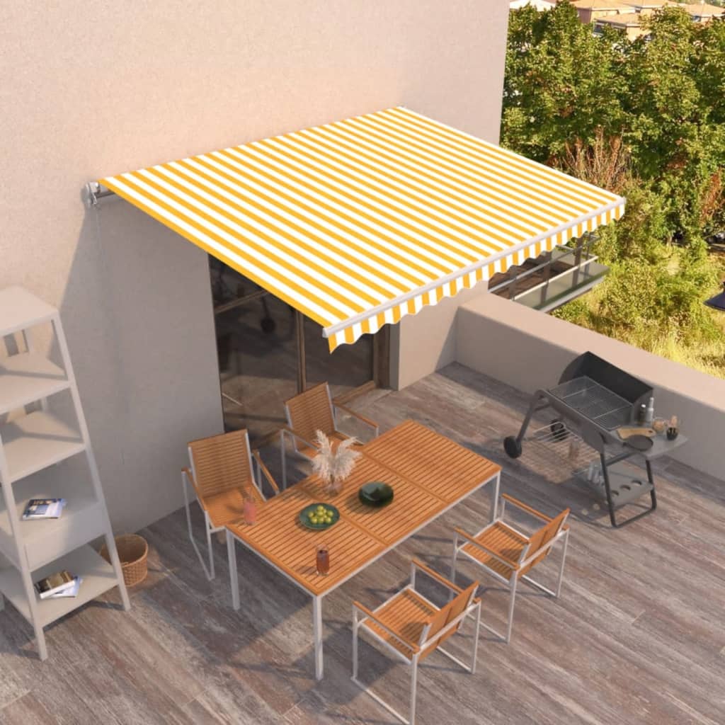 Manual Retractable Awning 450x350 cm Yellow and White