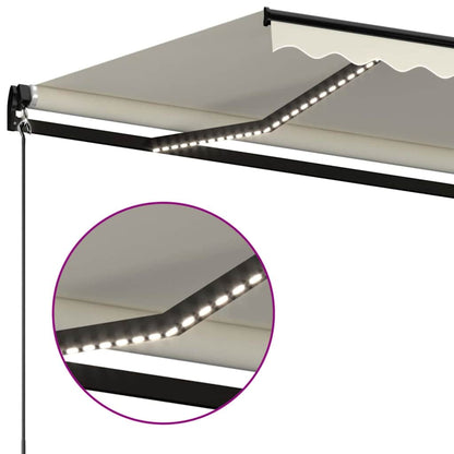 Manual Retractable Awning with LED 450x300 cm Cream