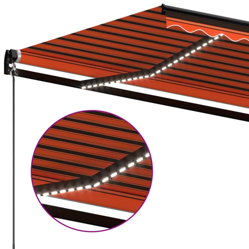3069165 vidaXL Manual Retractable Awning with LED 600x300 cm Orange and Brown (313244+46864)