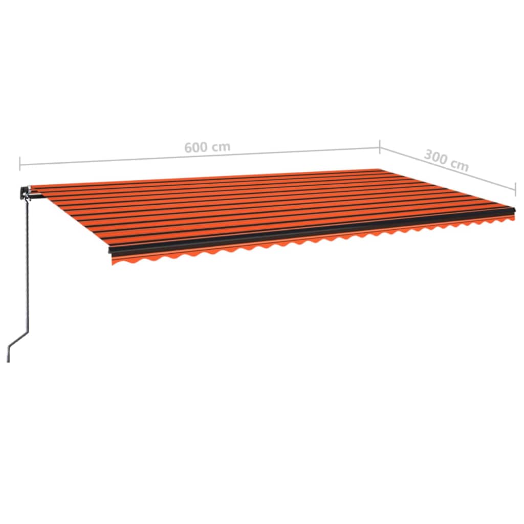 3069165 vidaXL Manual Retractable Awning with LED 600x300 cm Orange and Brown (313244+46864)