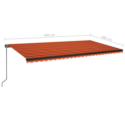 3069165 vidaXL Manual Retractable Awning with LED 600x300 cm Orange and Brown (313244+46864)