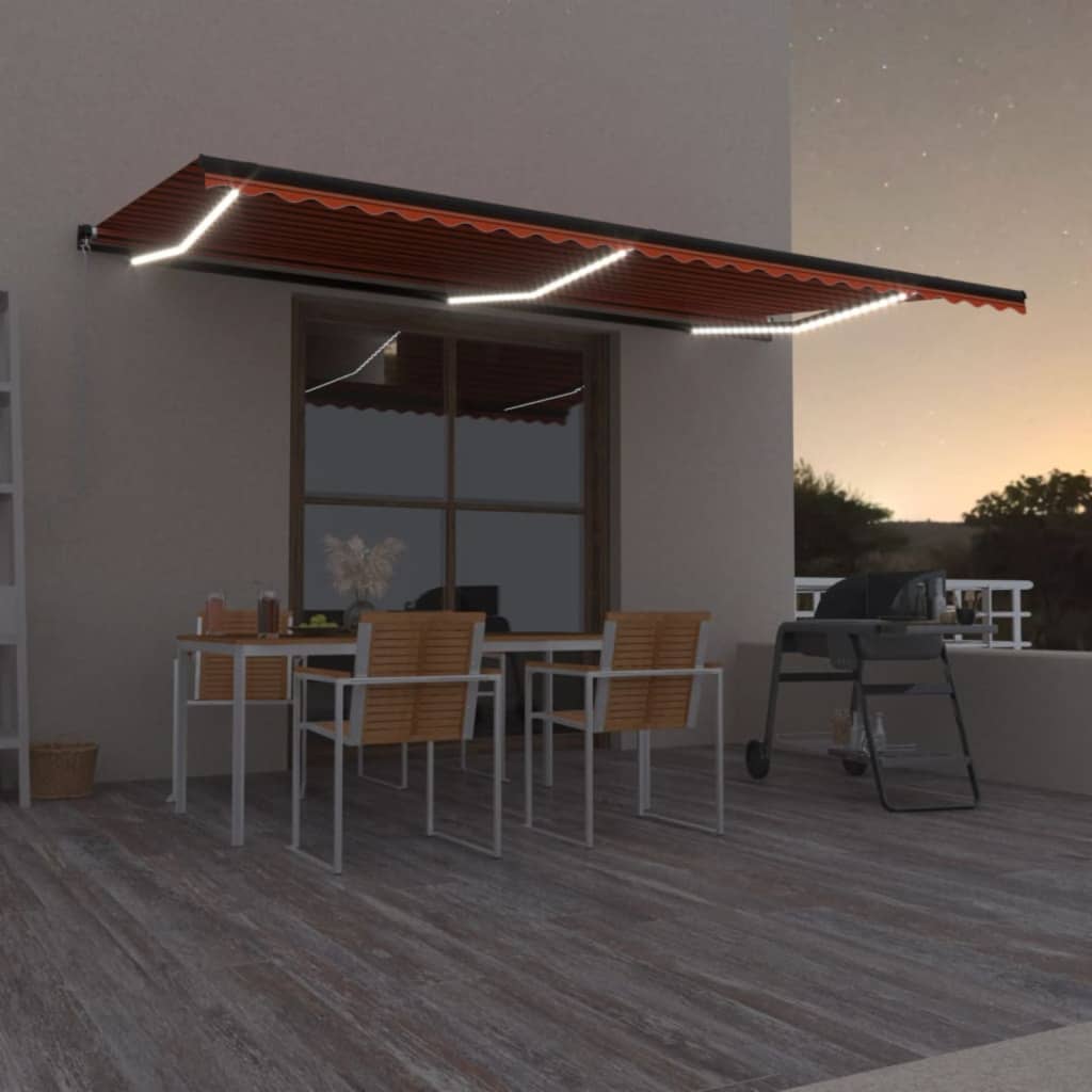 3069165 vidaXL Manual Retractable Awning with LED 600x300 cm Orange and Brown (313244+46864)