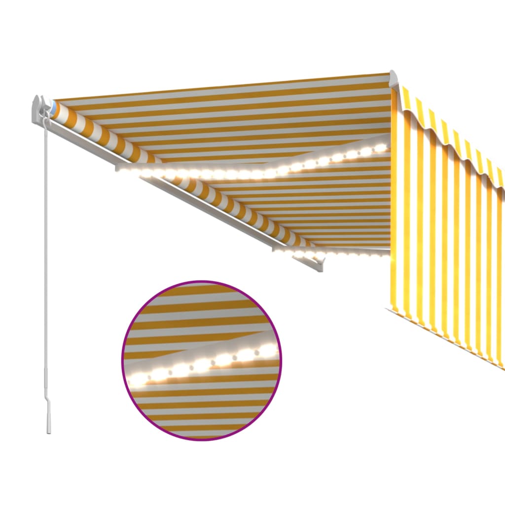Manual Retractable Awning with Blind&LED 3x2.5m Yellow&White