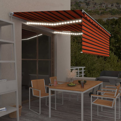 Manual Retractable Awning with Blind&LED 4x3m Orange&Brown