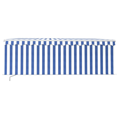 Manual Retractable Awning with Blind&LED 4.5x3m Blue&White