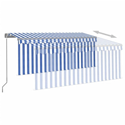 Manual Retractable Awning with Blind 3x2.5m Blue&White