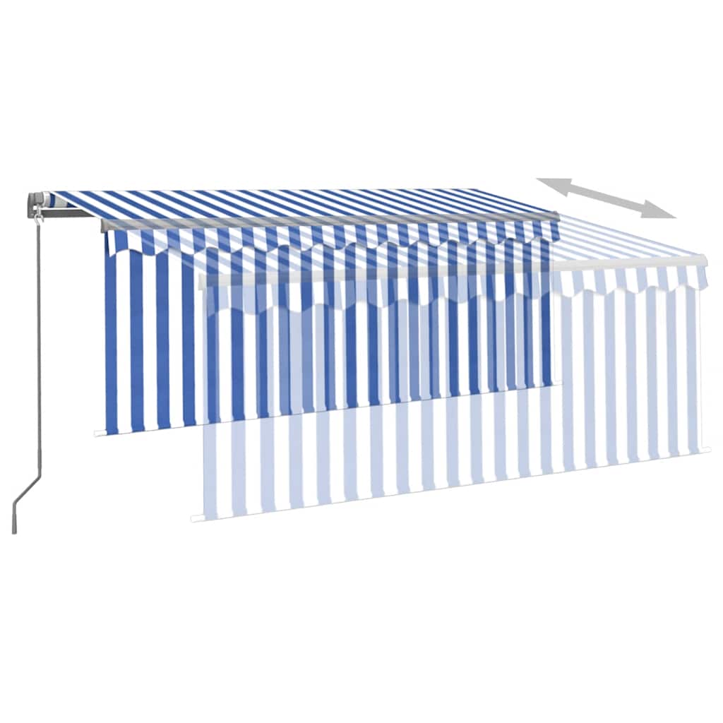 3069396 vidaXL Manual Retractable Awning with Blind 3,5x2,5m Blue&White (313230+46845+313270)
