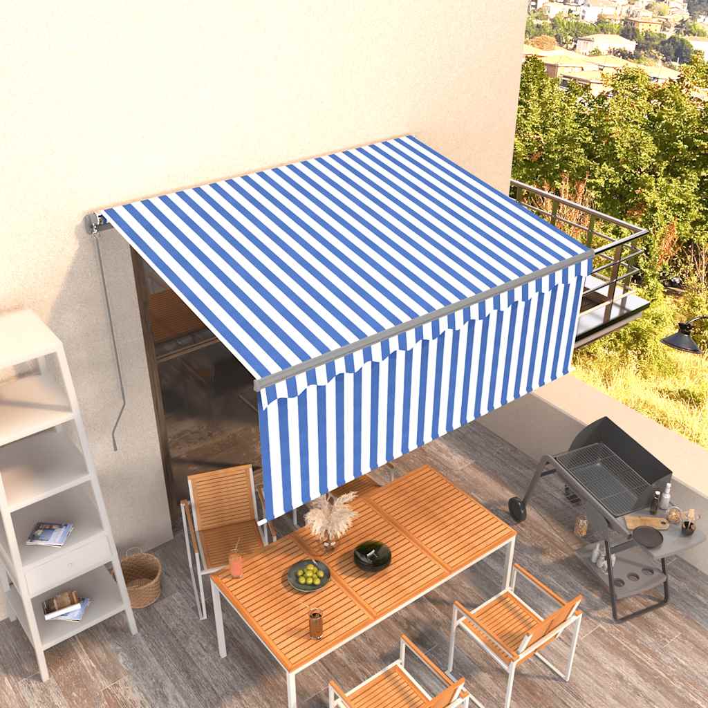 3069396 vidaXL Manual Retractable Awning with Blind 3,5x2,5m Blue&White (313230+46845+313270)