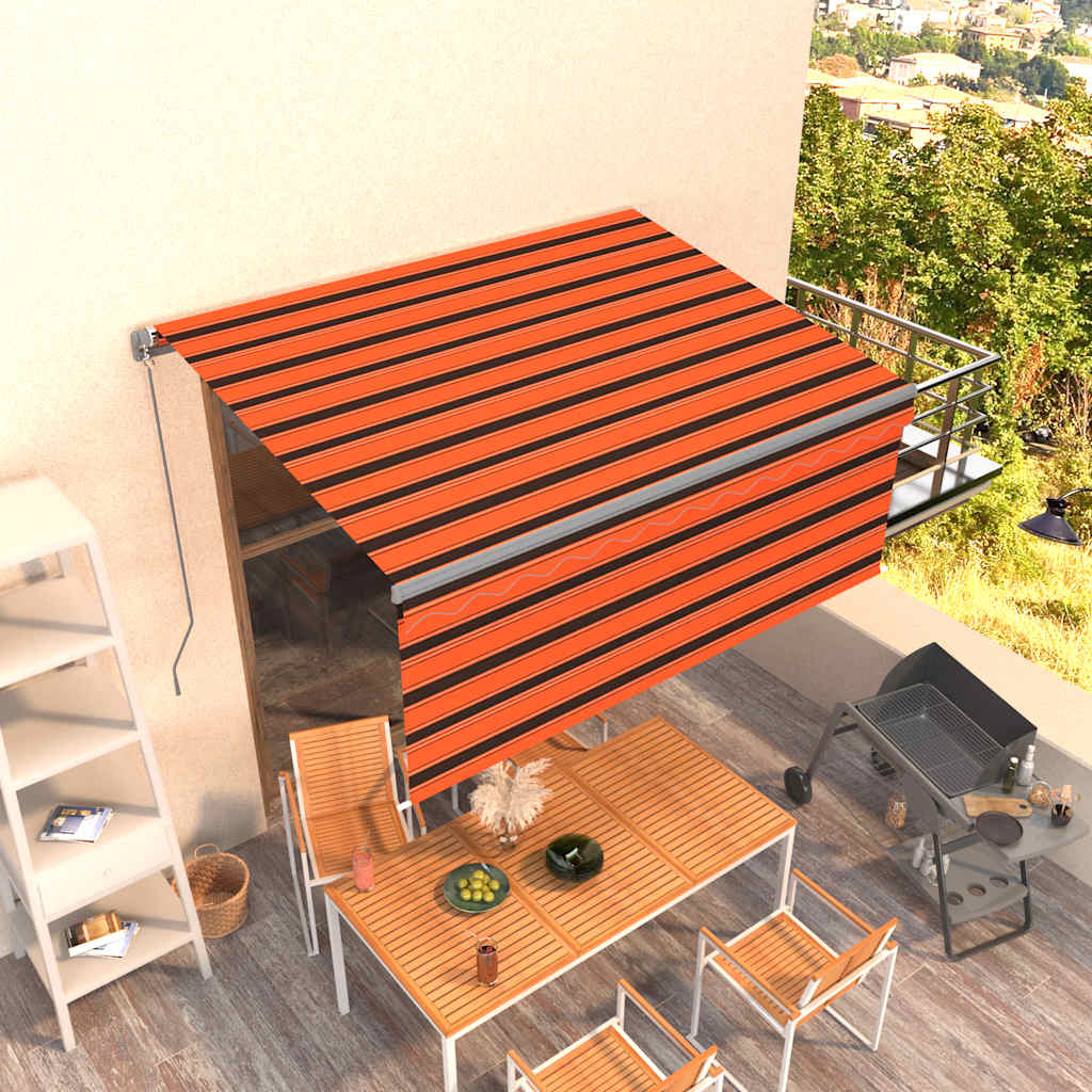 3069400 vidaXL Manual Retractable Awning with Blind 3,5x2,5m Orange&Brown (313230+46860+313294)