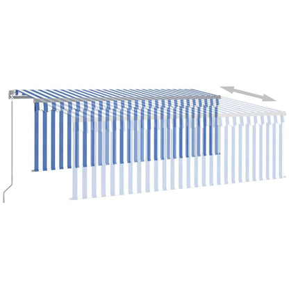 Manual Retractable Awning with Blind 4.5x3m Blue&White