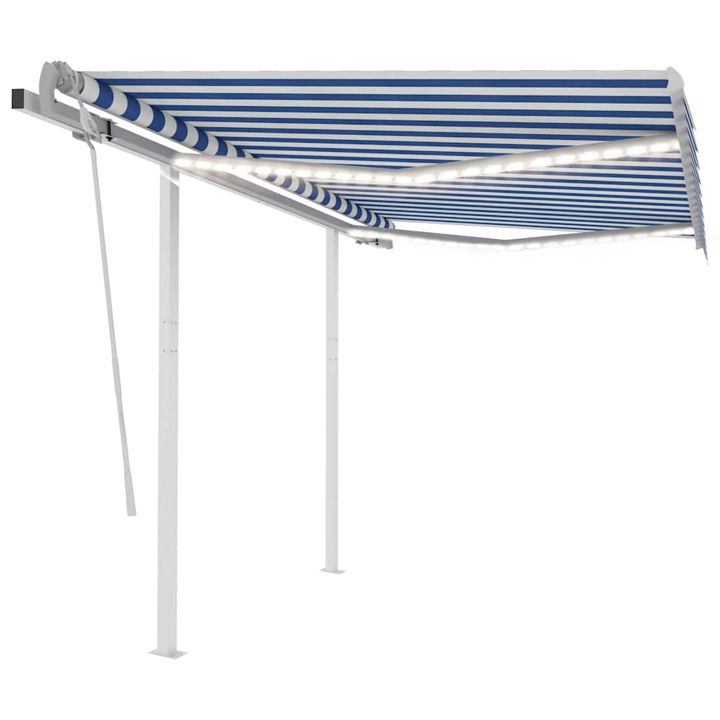 3069901 vidaXL Manual Retractable Awning with LED 3x2,5 m Blue and White (313199+46830+315093)