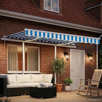 3069901 vidaXL Manual Retractable Awning with LED 3x2,5 m Blue and White (313199+46830+315093)