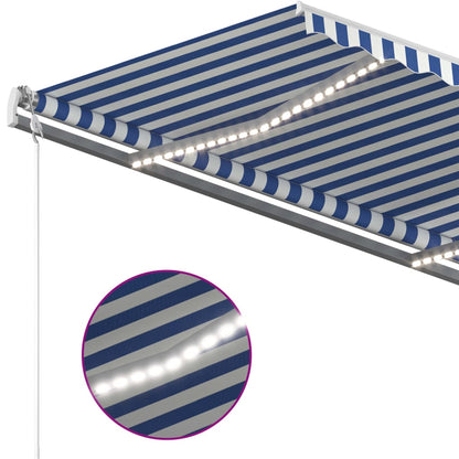 Manual Retractable Awning with LED 3.5x2.5 m Blue and White