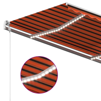 3069925 vidaXL Manual Retractable Awning with LED 3,5x2,5 m Orange and Brown (313200+46860+315093)