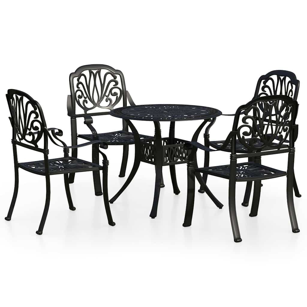 Bistro Set | Black | Cast aluminium | 1 Table, 4 Chairs | Durable