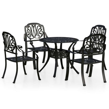 Bistro Set | Black | Cast aluminium | 1 Table, 4 Chairs | Durable