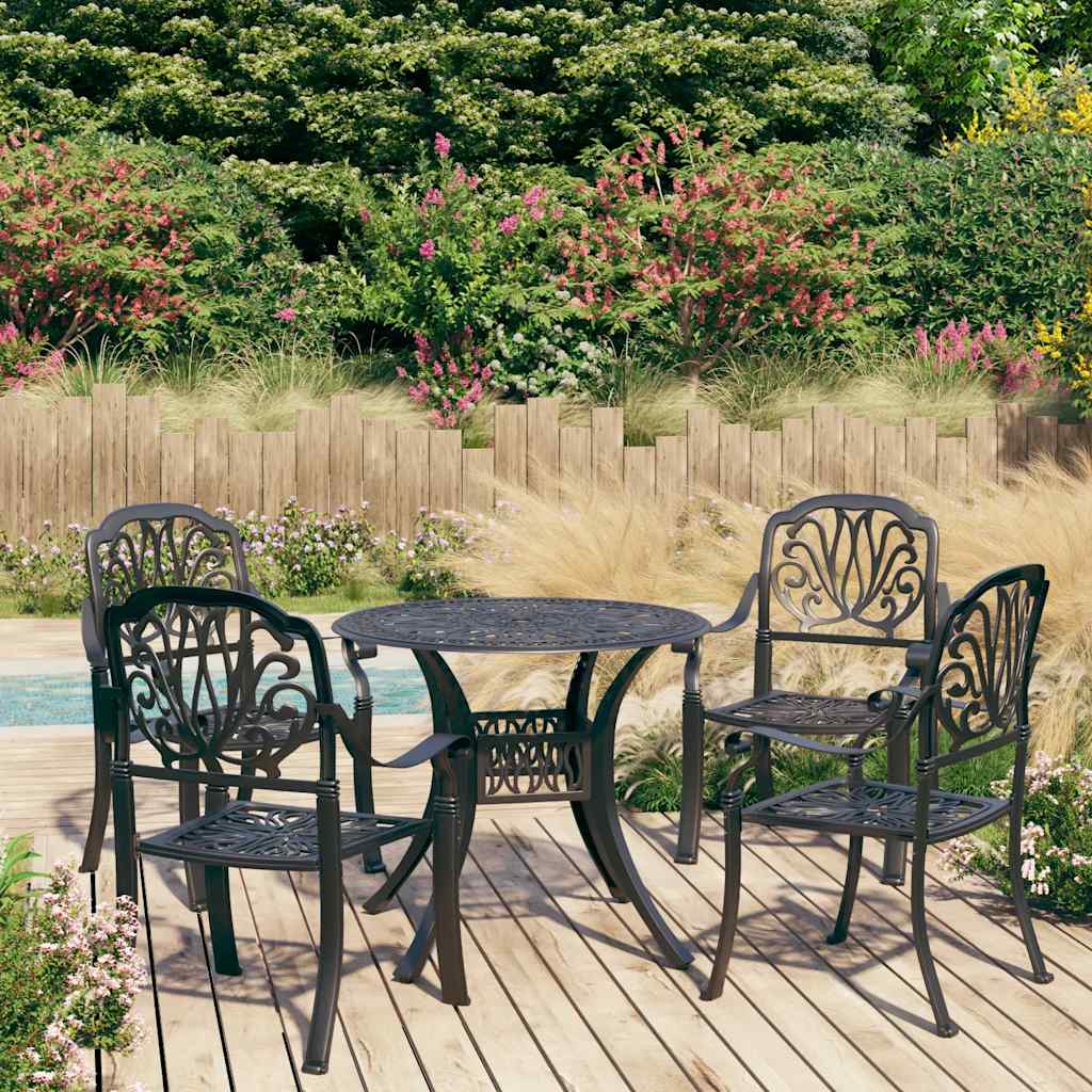 Bistro Set | Black | Cast aluminium | 1 Table, 4 Chairs | Durable