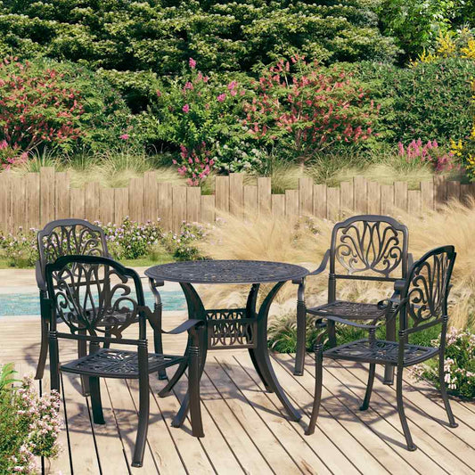 Bistro Set | Black | Cast aluminium | 1 Table, 4 Chairs | Durable