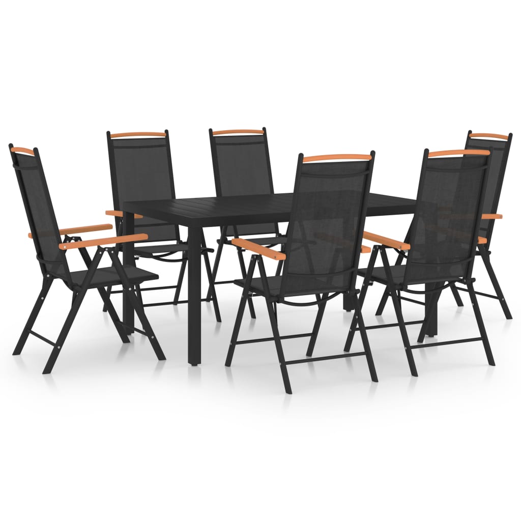 Dining Set | Black | Powder-coated aluminium, textilene, WPC | Foldable