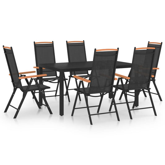 Dining Set | Black | Powder-coated aluminium, textilene, WPC | Foldable