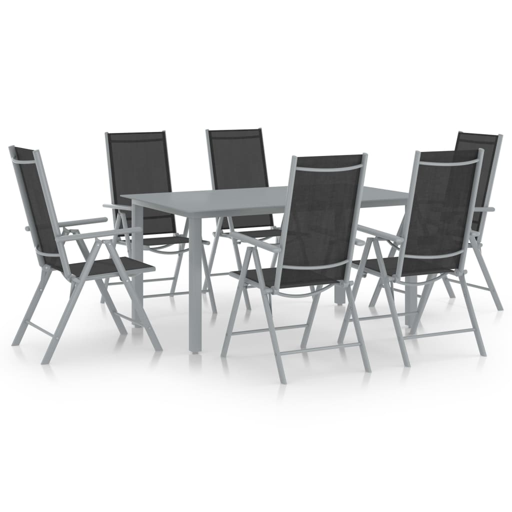 Dining Set | Silver and Black | Powder-coated aluminium, textilene, glass